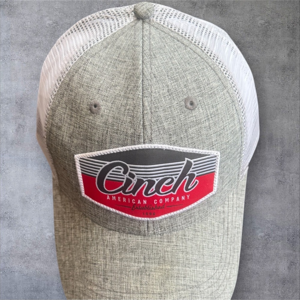 EUC Cinch Western Apparel Trucker Hat OSFM Gray White Mesh Snapback Patch